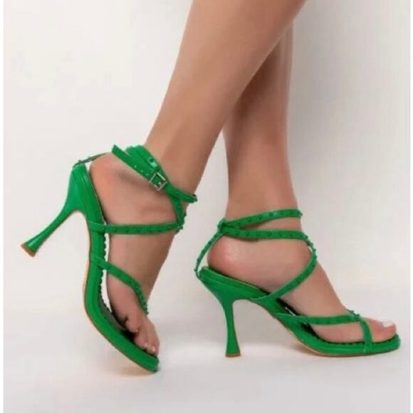 Azalea Wang Green Stiletto Love At First Sight Heels Sandals Size 10 Lace-Up - Picture 1 of 14